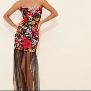 Elliatt Talia Strapless Floral Dress with Black Sheer Skirt